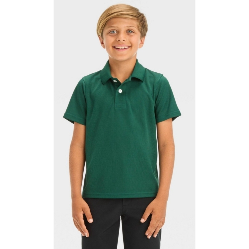 NEW Cat & Jack Dark Green Short Sleeve Performance Uniform Polo Shirt
